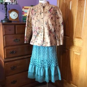 HAZEL 🌟 Layered Multi Fabric Long Ruffled Skirt, stormy Sea Green, textured